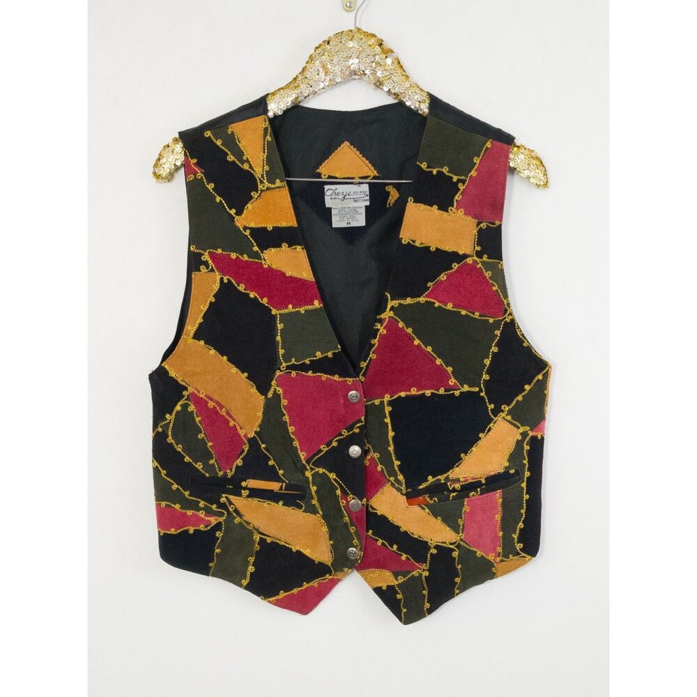 Vintage 90s Cheyenne Autumn Womens Multicolor Patchwork Vest size Med Western